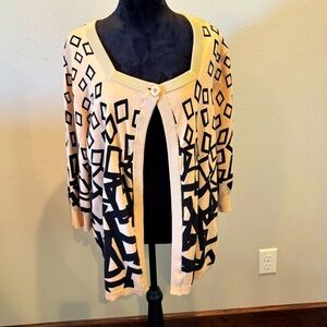 LouLou Artsy Abstract Print Cardigan, size 1X, Lagenlook Spring Office Layering